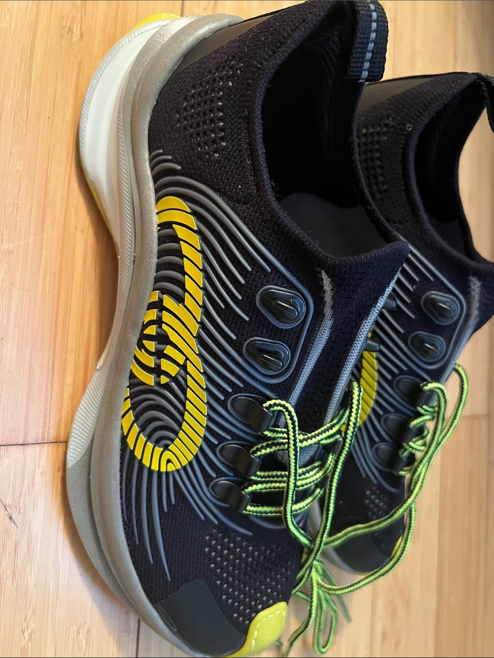 Gucci Black Athletic Sneakers with Yellow Accents